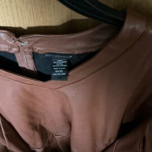 Faux Leather Peplum Jacket in Brown